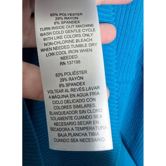 Nina Parker Midi Dress 2X Blue Cut Out Stretch Ribbed Ruched Short Sleeve Casual - Picture 10 of 16